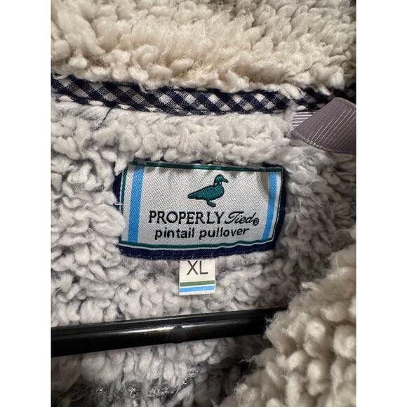 Properly Tied Pintail Pullover Sherpa Cozy Gray Quarter Zip Pockets Sweater XL - Picture 6 of 11